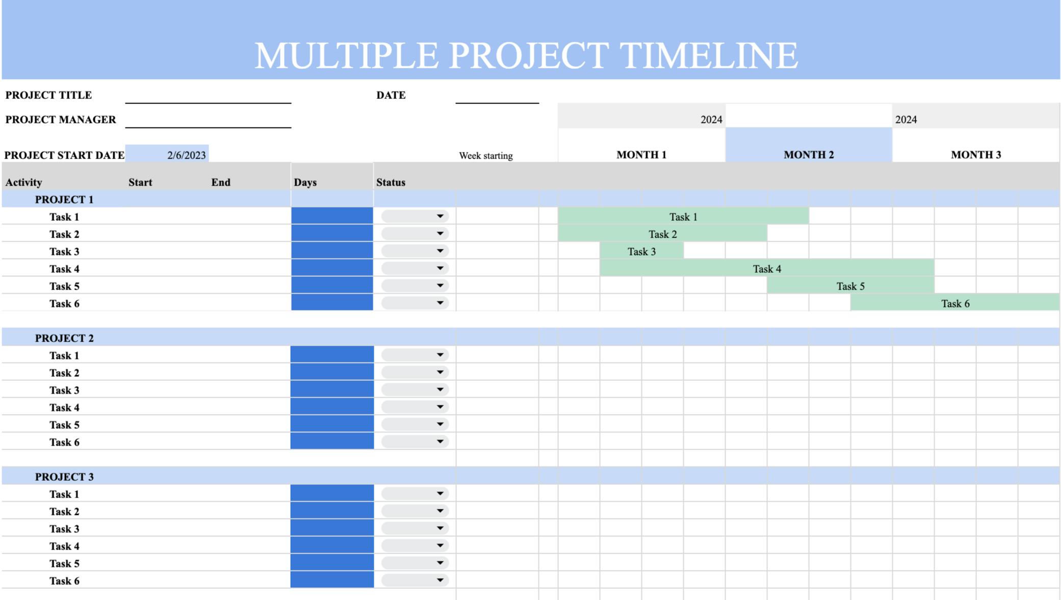 Multiple project timeline template