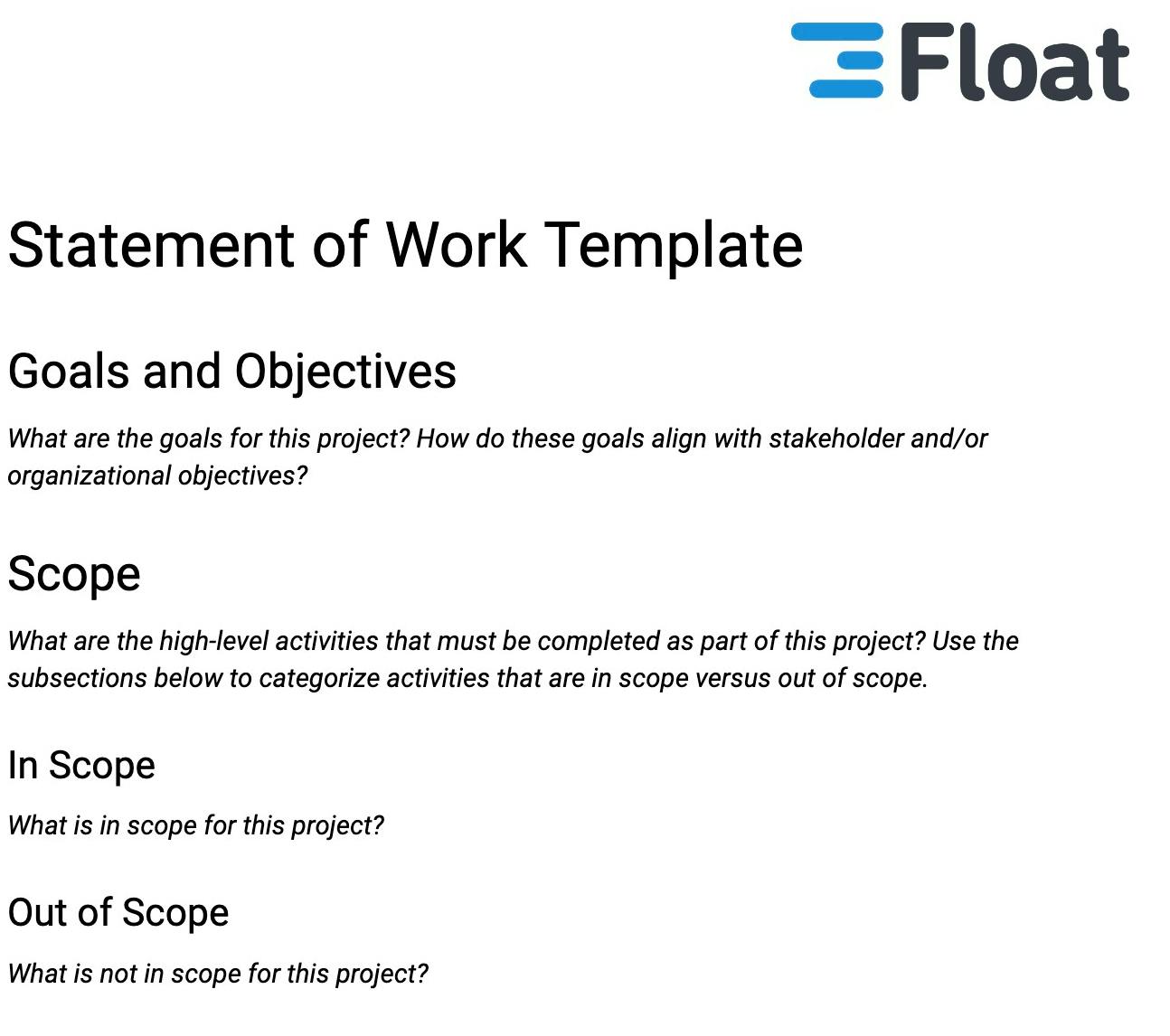 screenshot of a statement of work template