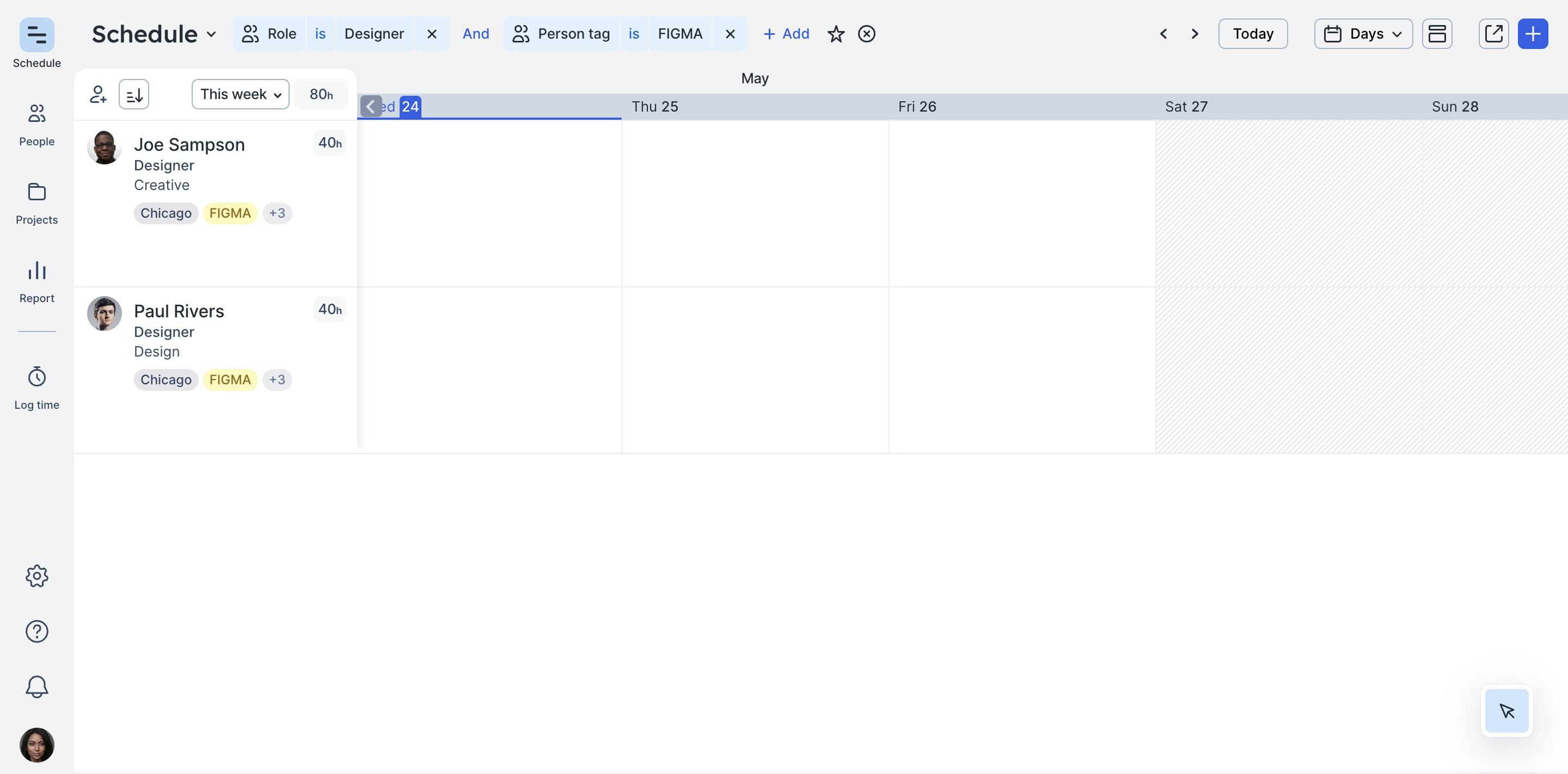 what is resource assignation system The filter option in Float showing two team members with availability