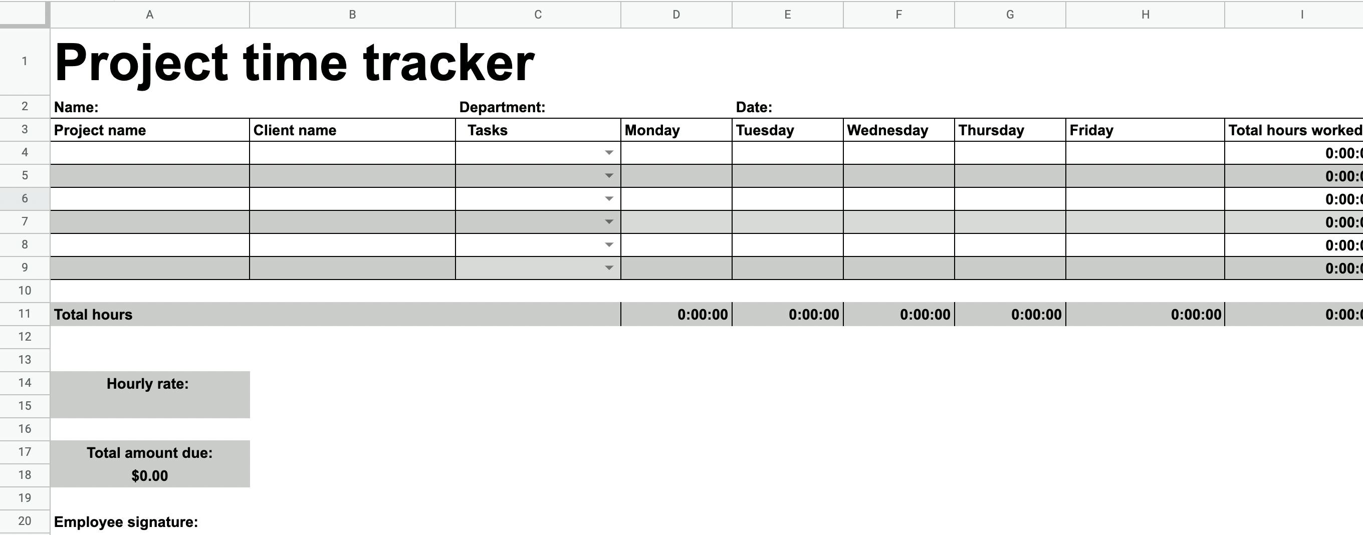 time tracker excel template