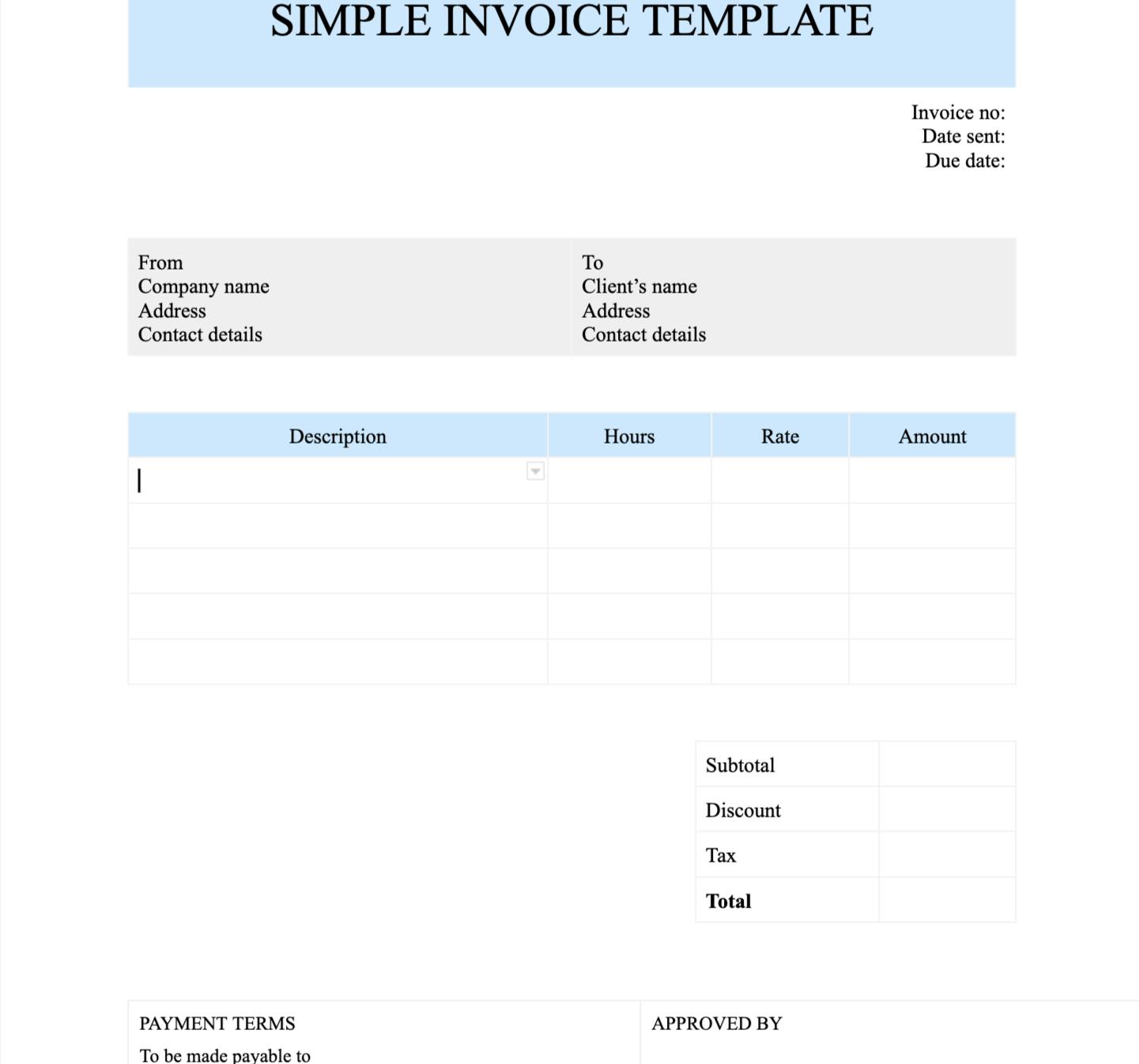 Simple invoice template in google docs 