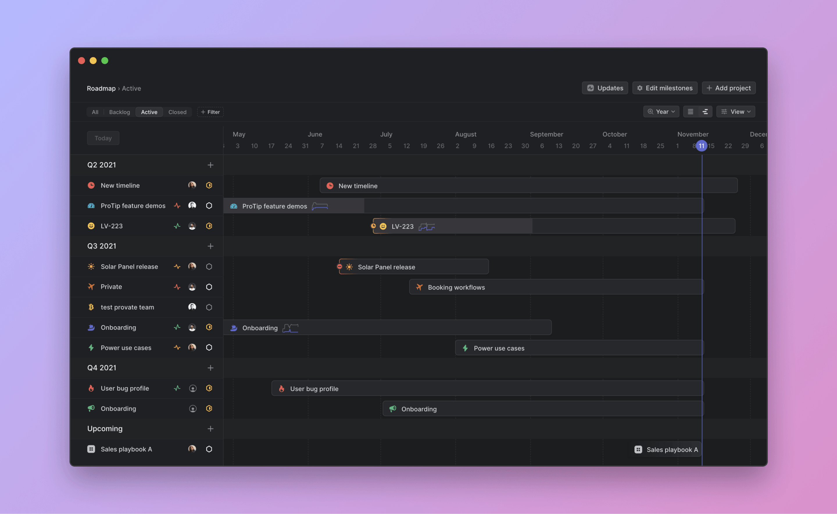 Project timeline view in Linear