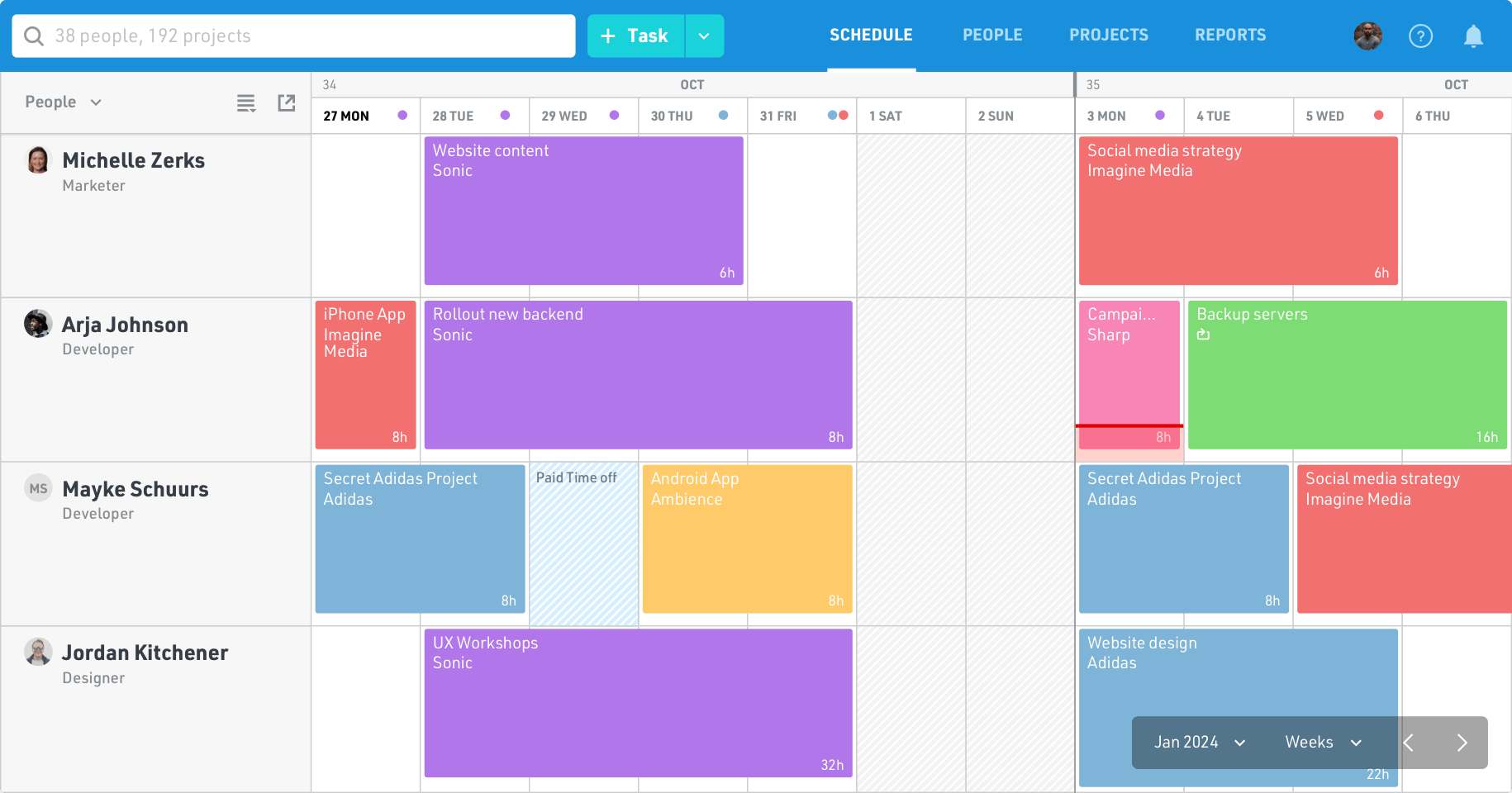 Float schedule web app shot in people view