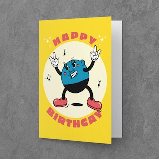 Retro-style Gay Birthday Card with Dancing Cartoon “Happy Birthgay” - Image 1
