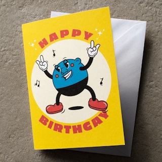 Retro-style Gay Birthday Card with Dancing Cartoon “Happy Birthgay” - Image 3