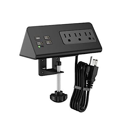 Desk Clamp Power Strip Extension Cord With USB C Port PD 20W 2 Meter Extension Wire Surge Protector