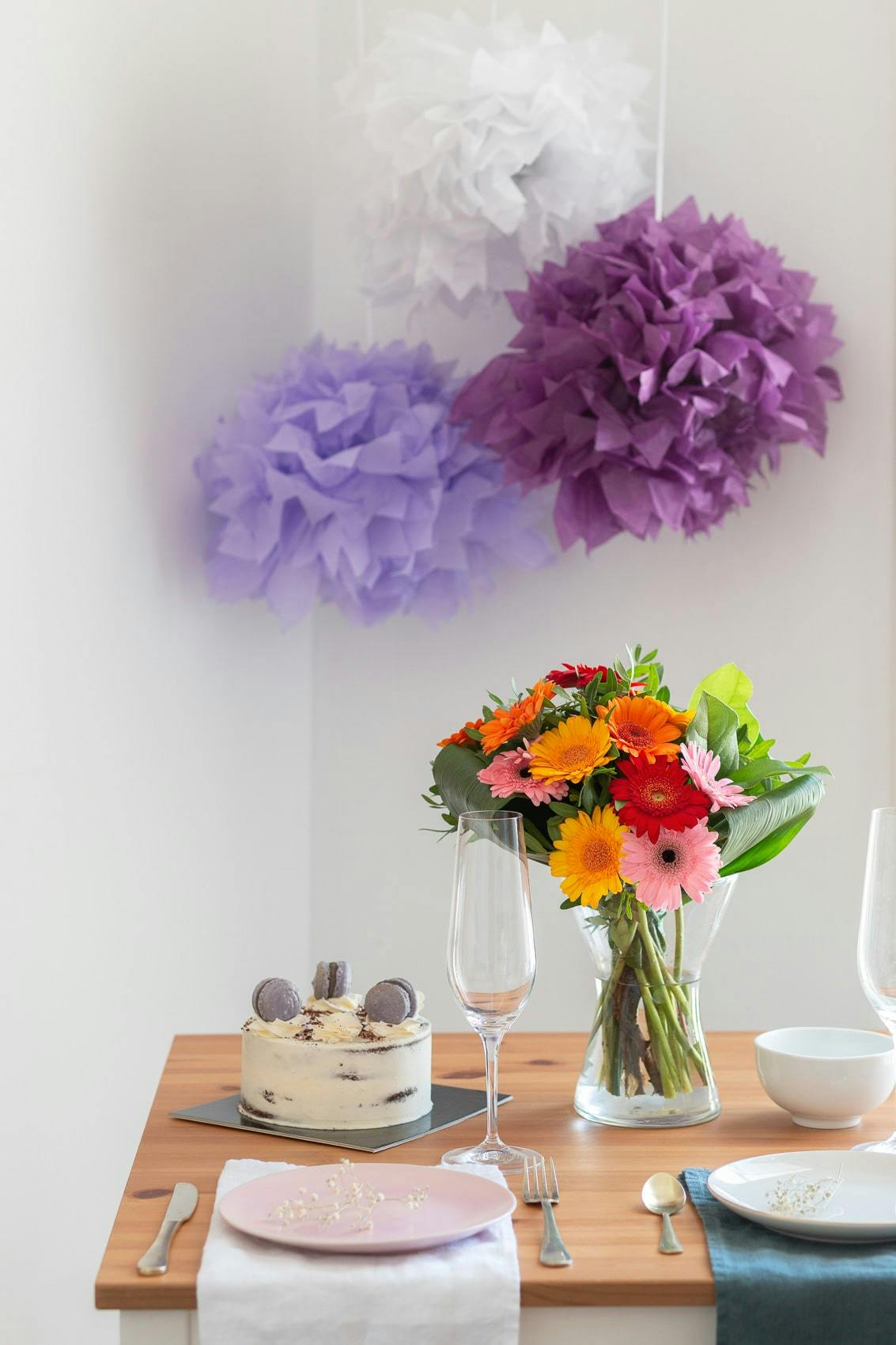 gerberas decorative ruffs and birthday cake