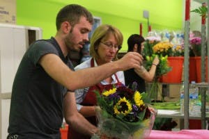 Wrapping the bouquets