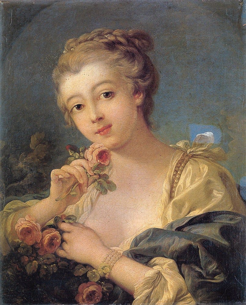 Jeune fille au bouquet de roses, François Boucher.