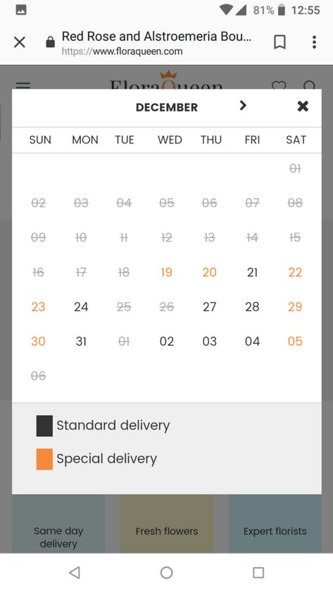 Delivery calendar floraqueen mobile