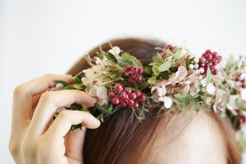 Flowers in a girls hair