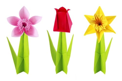 origami flowers on white background