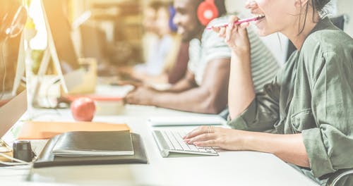 Women working office with computer in creative team