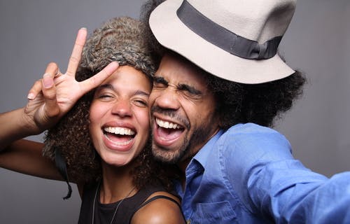 Happy couple in photo booth