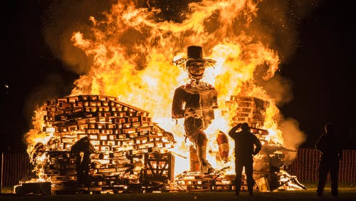 Guy burning on the bonfire