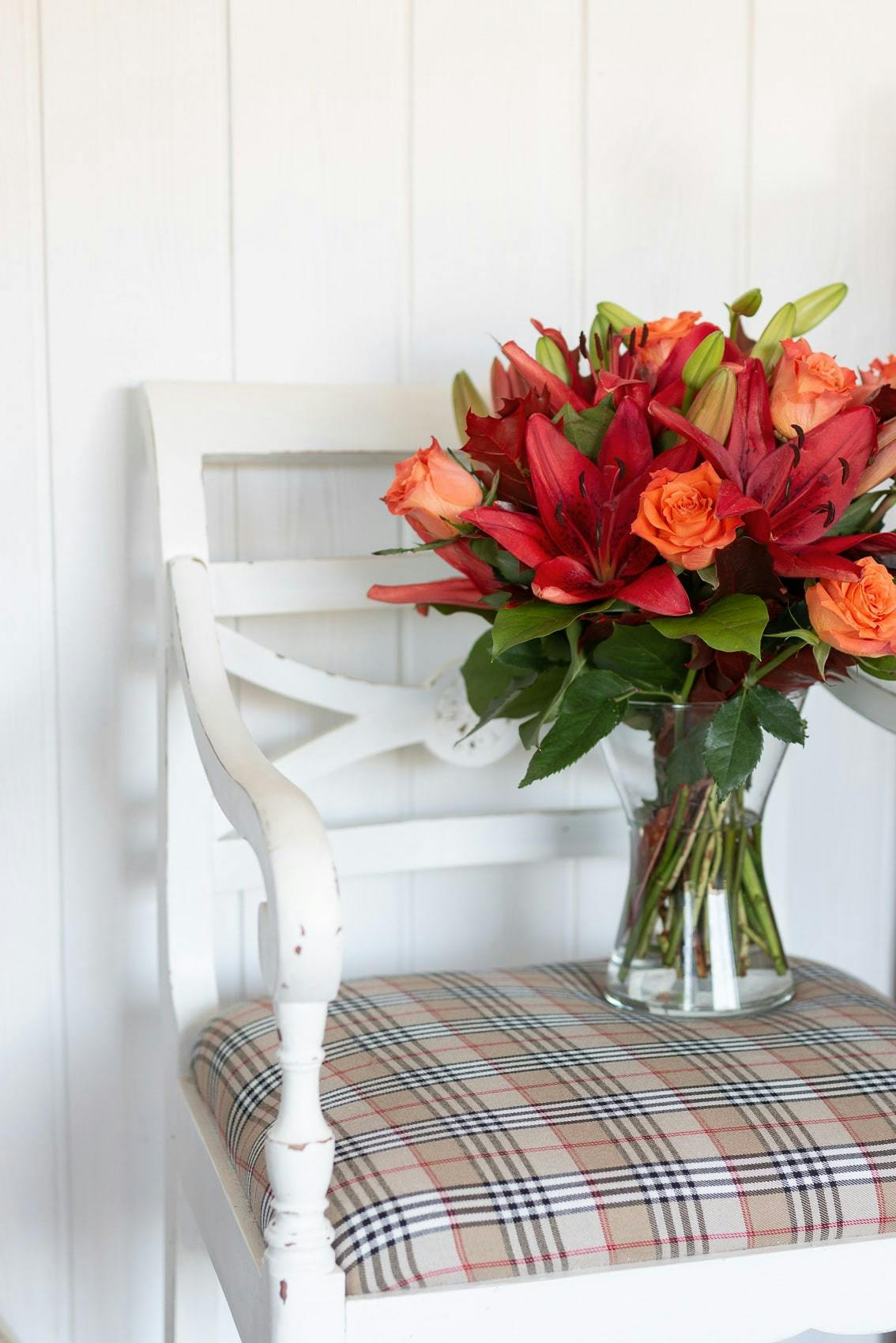 autumnal splendour bouquet on chair