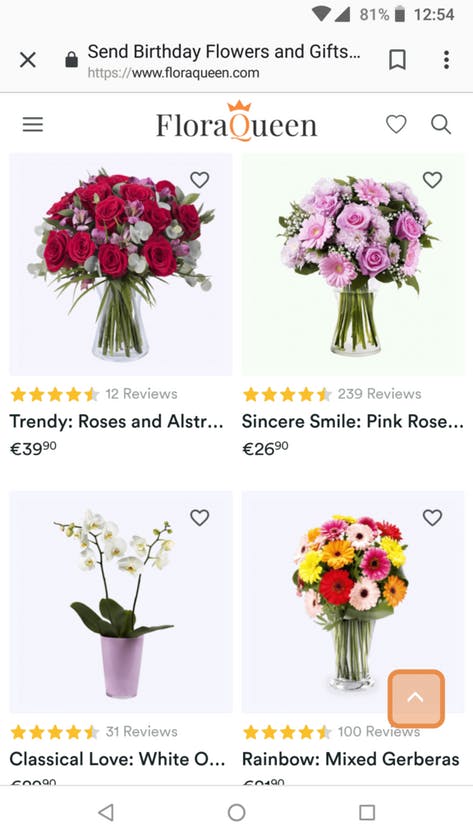 FloraQueen bouquet selection mobile