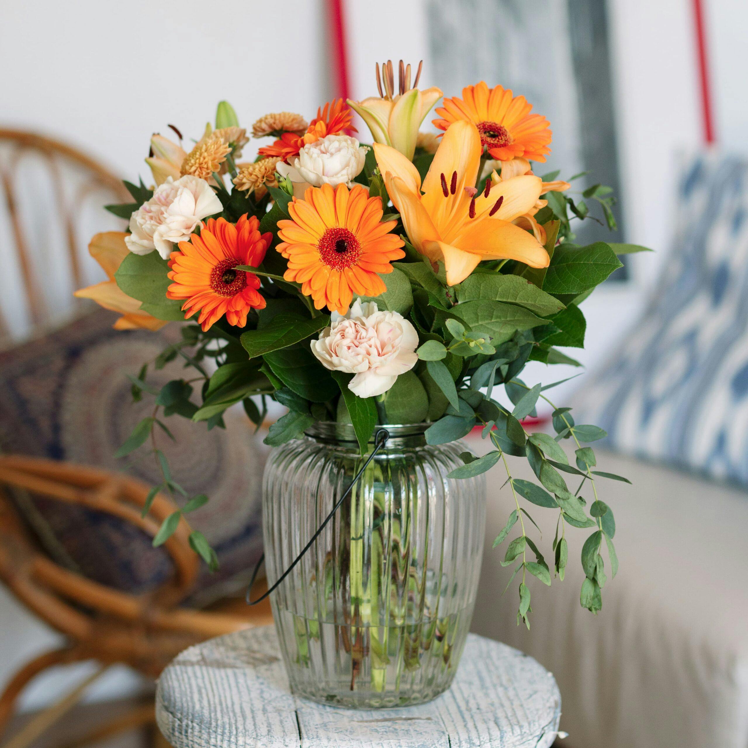 orange lilies gerberas carnations and chrysanthemums