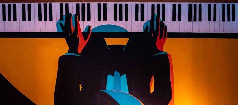 Illustration of a pianist playing with both hands