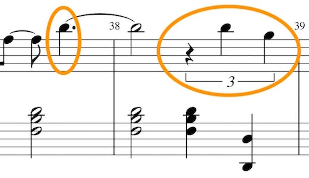 Sheet music example with dotted notes and triplets
