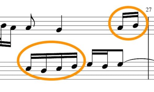 Sheet music example with sixteenth notes