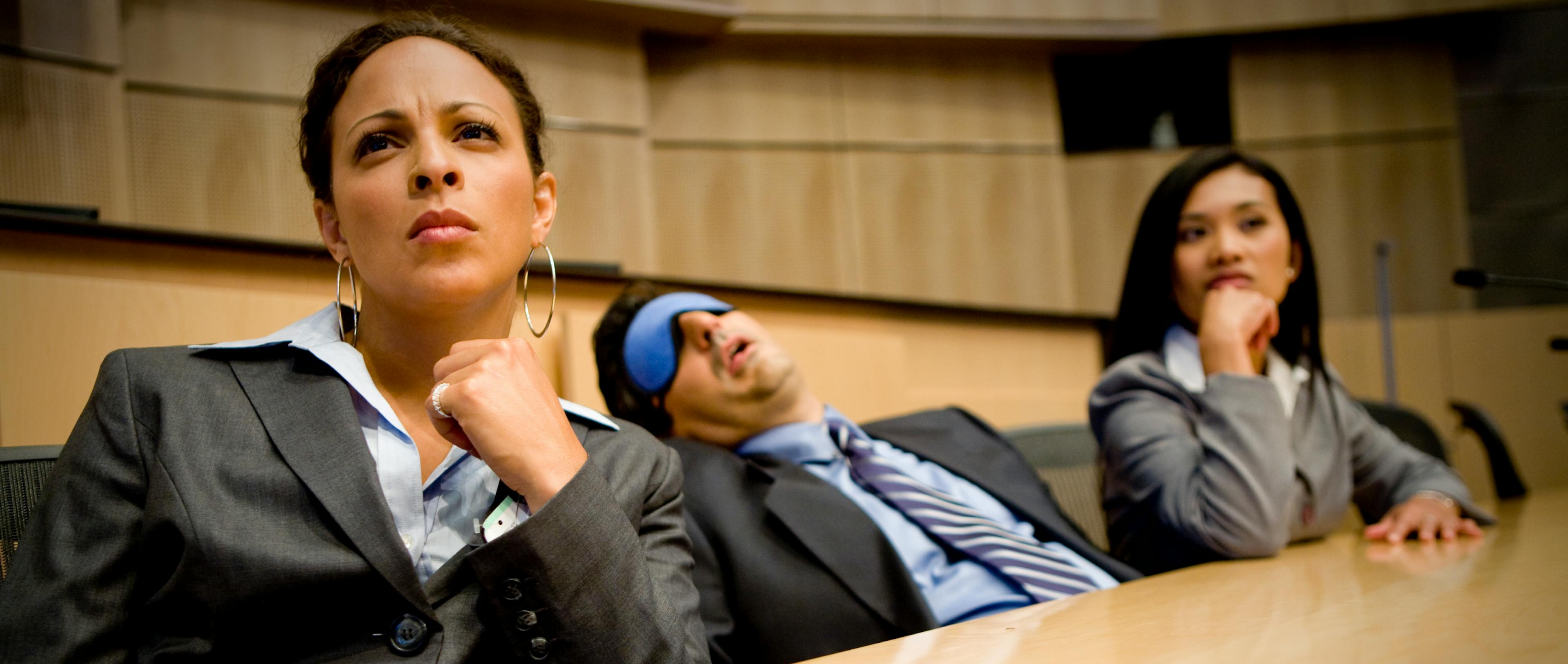 Man passed out during a business meeting.