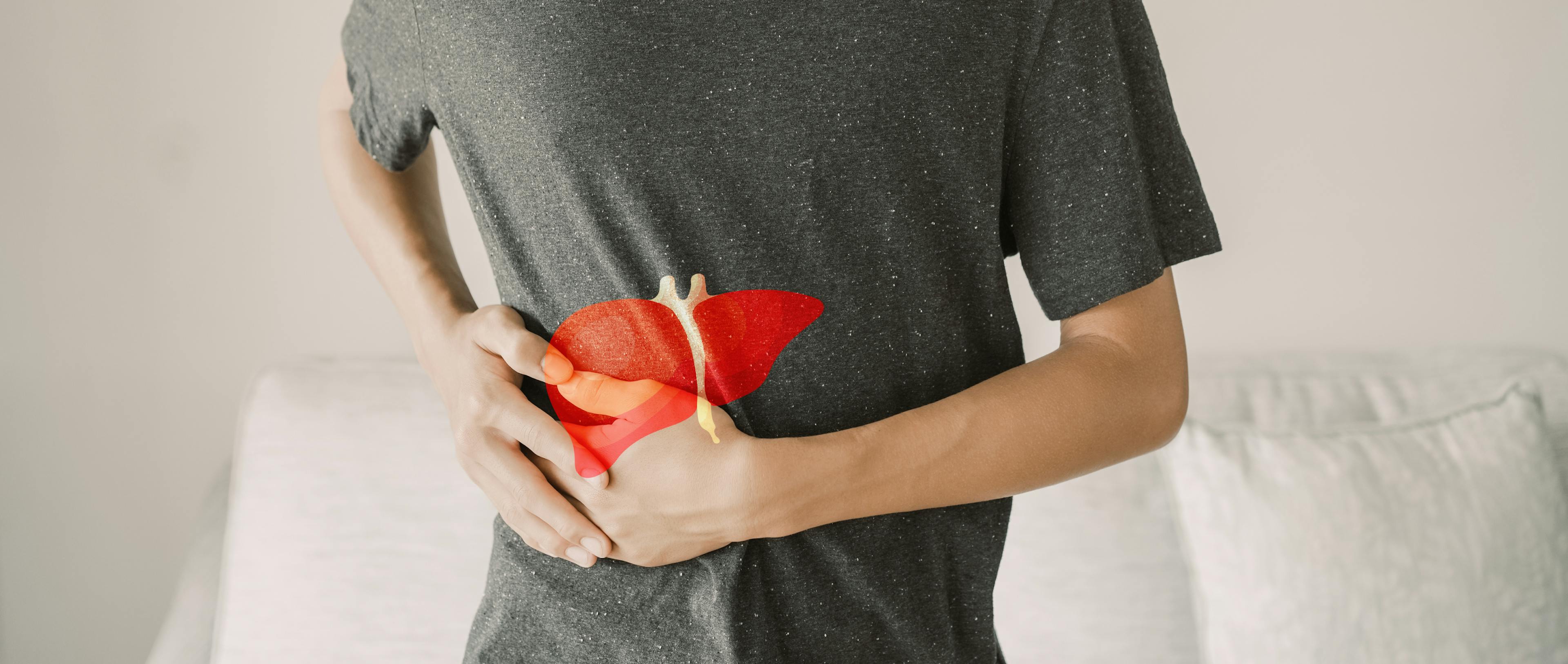 Young man with liver highlighted to depict Hep B