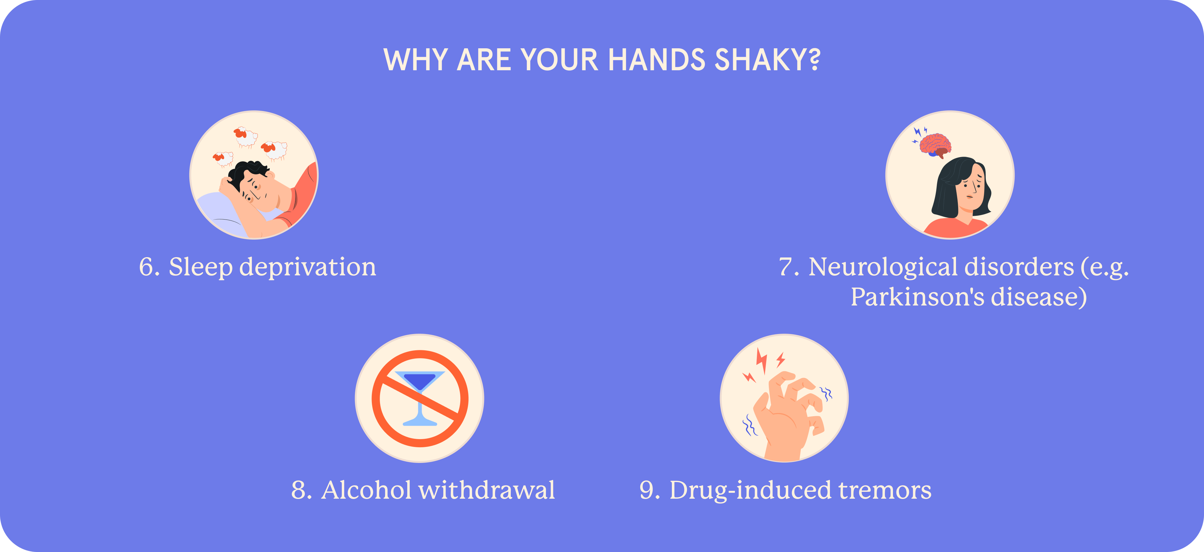 An infographic about Possible causes of Possible causes of Shaky hands.