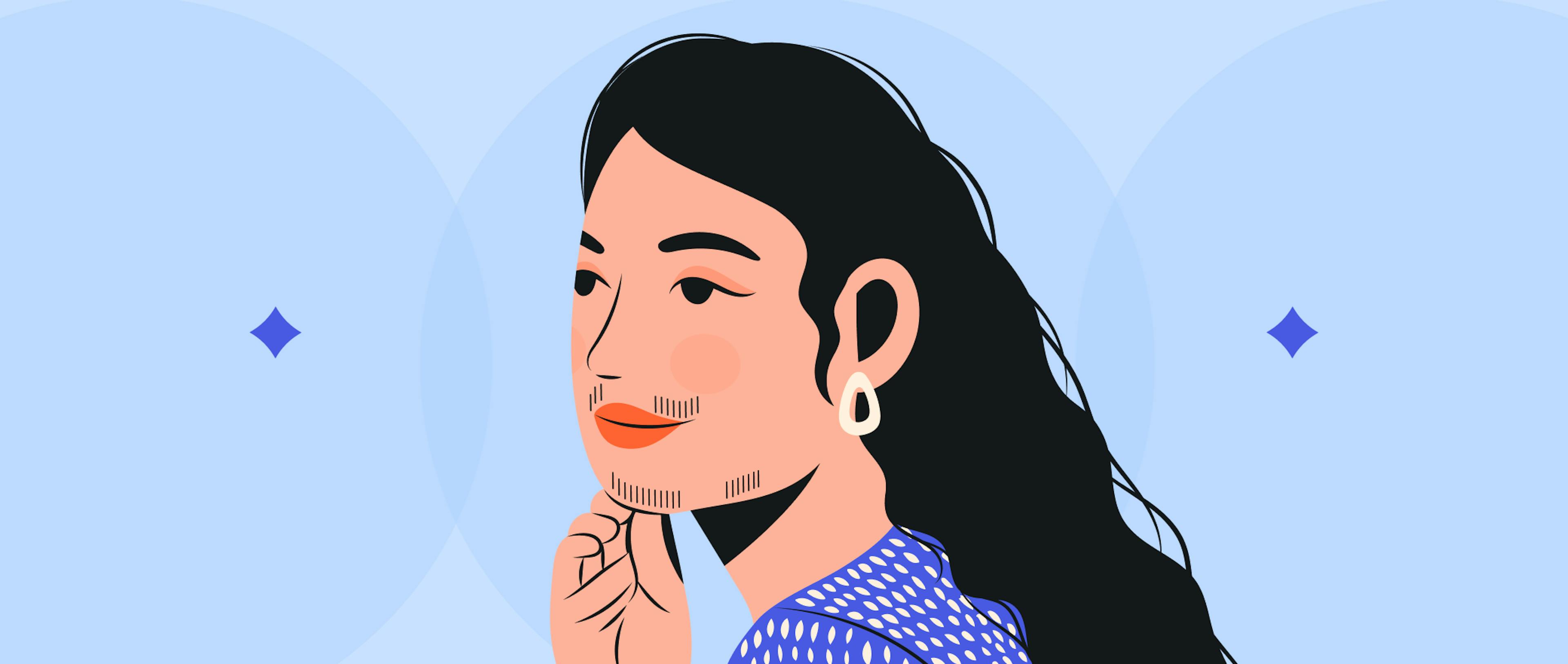 An illustration representing a woman with an unusual amount of facial hair.