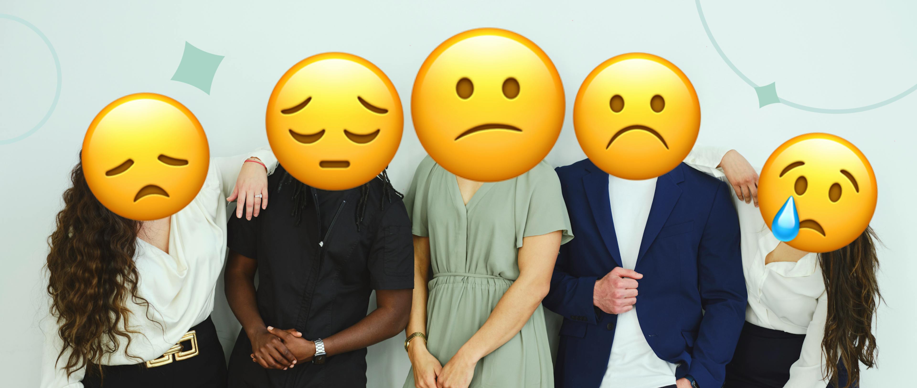 Group of people with sad emoji faces