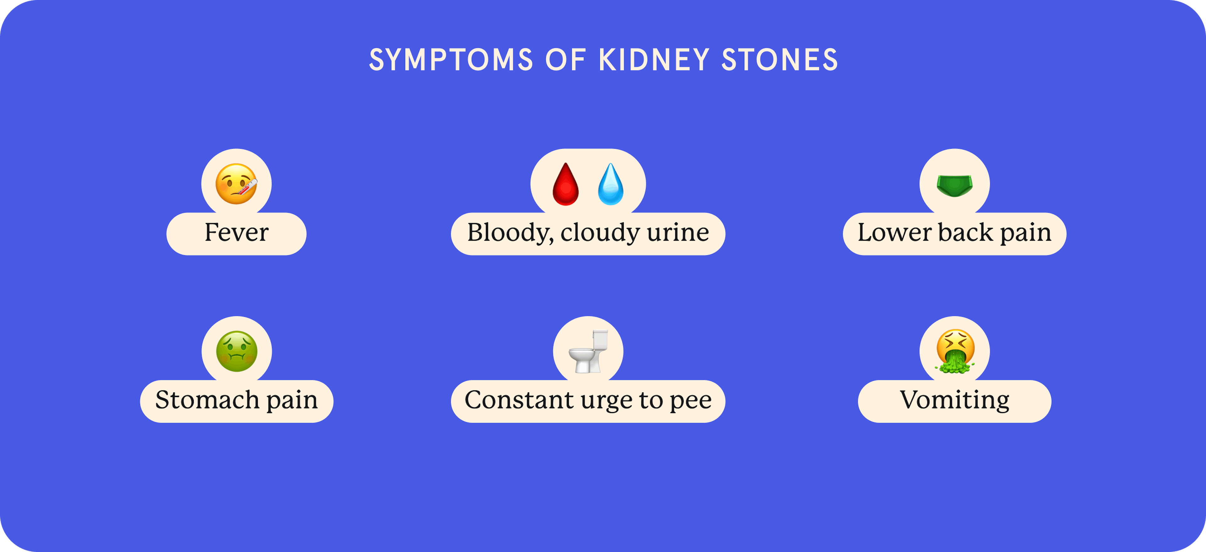 An infographic made using emojis depicting the symptoms of kidney stones