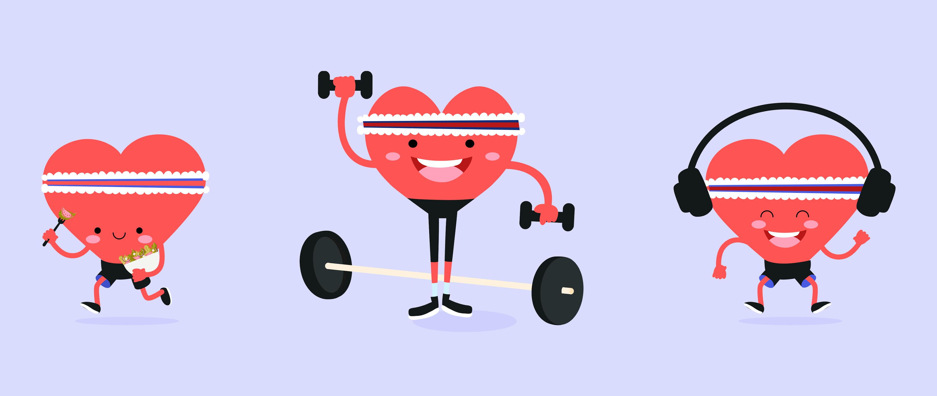 Image of hearts working out in a gym.