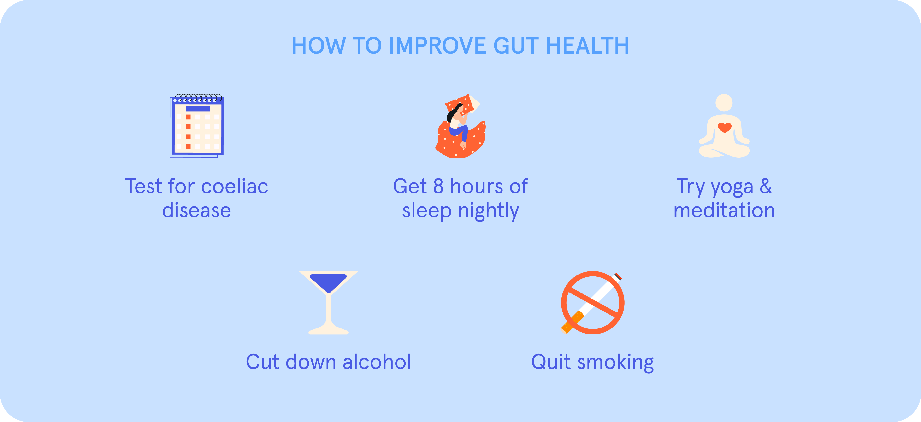 an infographic with illustrations showing lifestyle changes to improve leaky guy