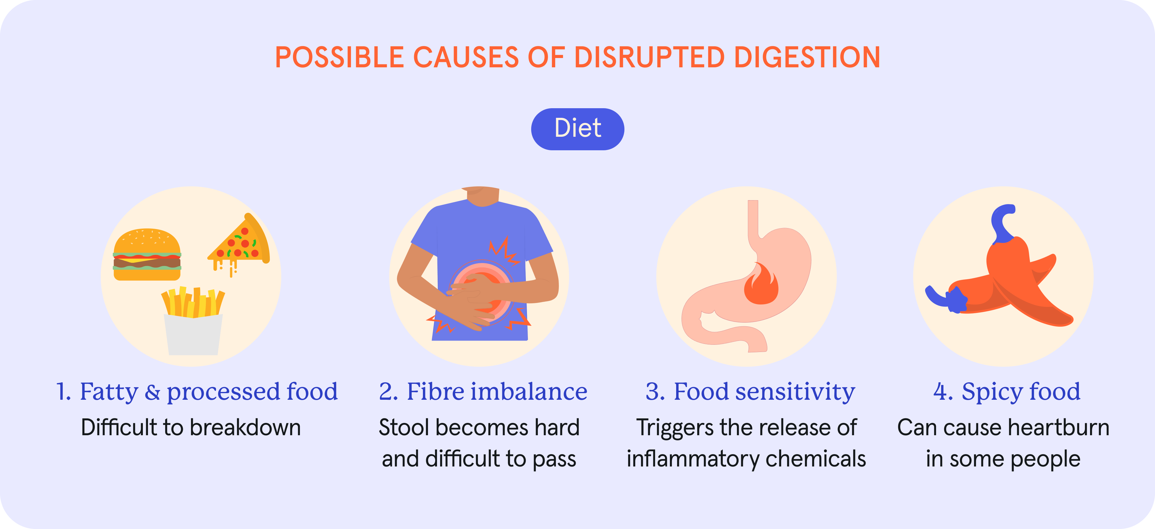 An infographic of possible causes of disrupted digestion. 