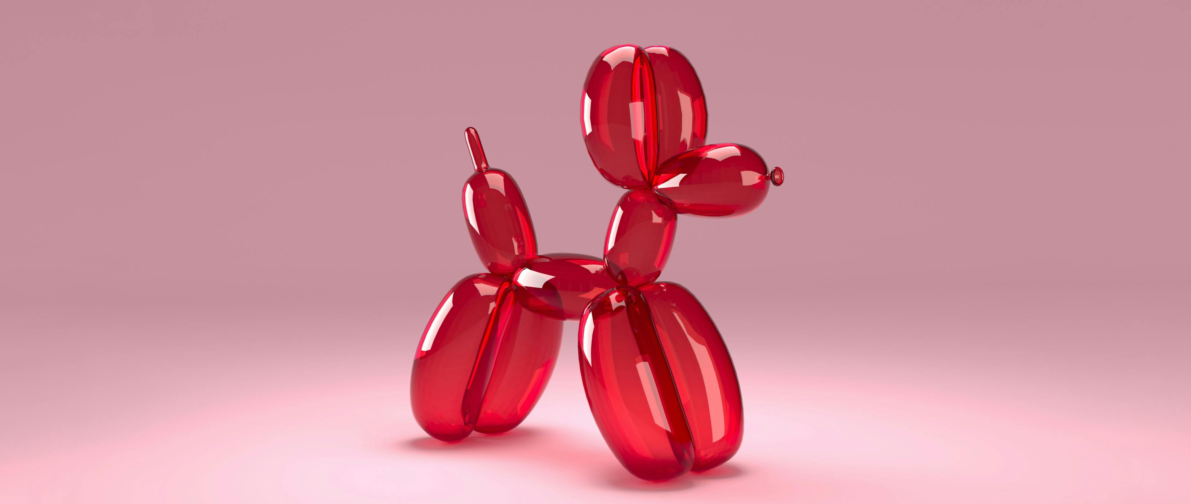 A red balloon animal that looks like a poodle and signifies edemas