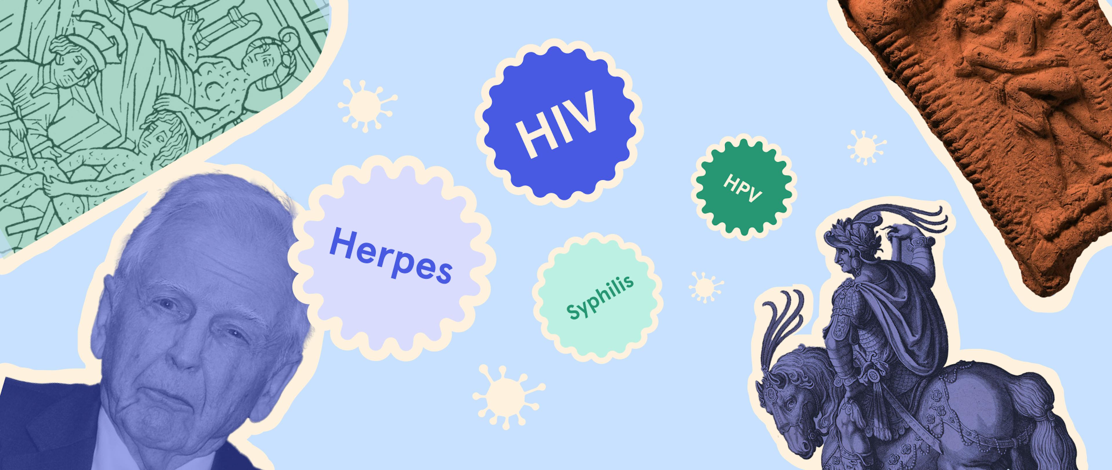 Visual representation of the history of sexually transmitted infections such as HIV, HPV, herpes, syphilis, and chlamydia