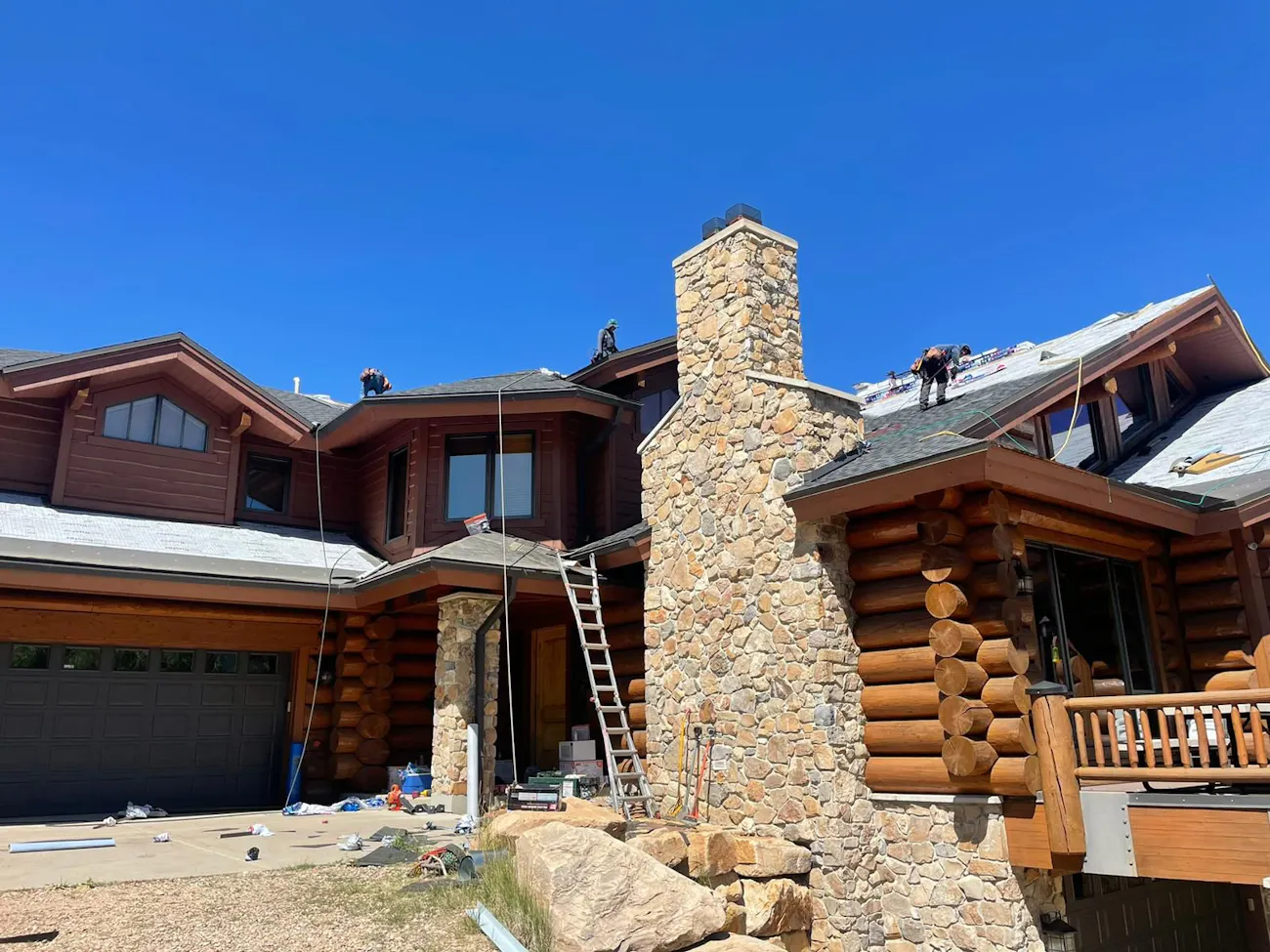 In progress roof replacement on cabin