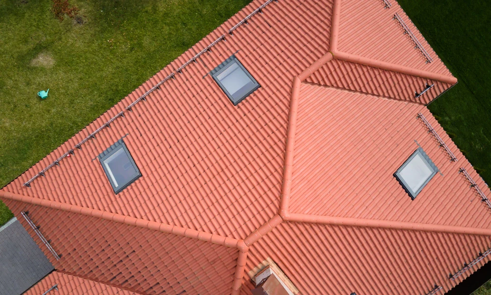 Tile roof replacement on building