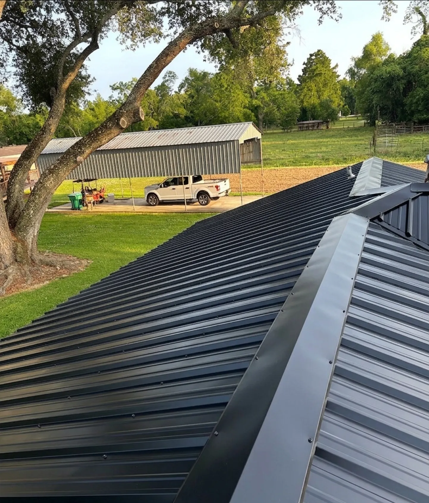 professional black corrugated metal roof installation on residential property - Boise, ID - Flux Boise Roofing & Siding