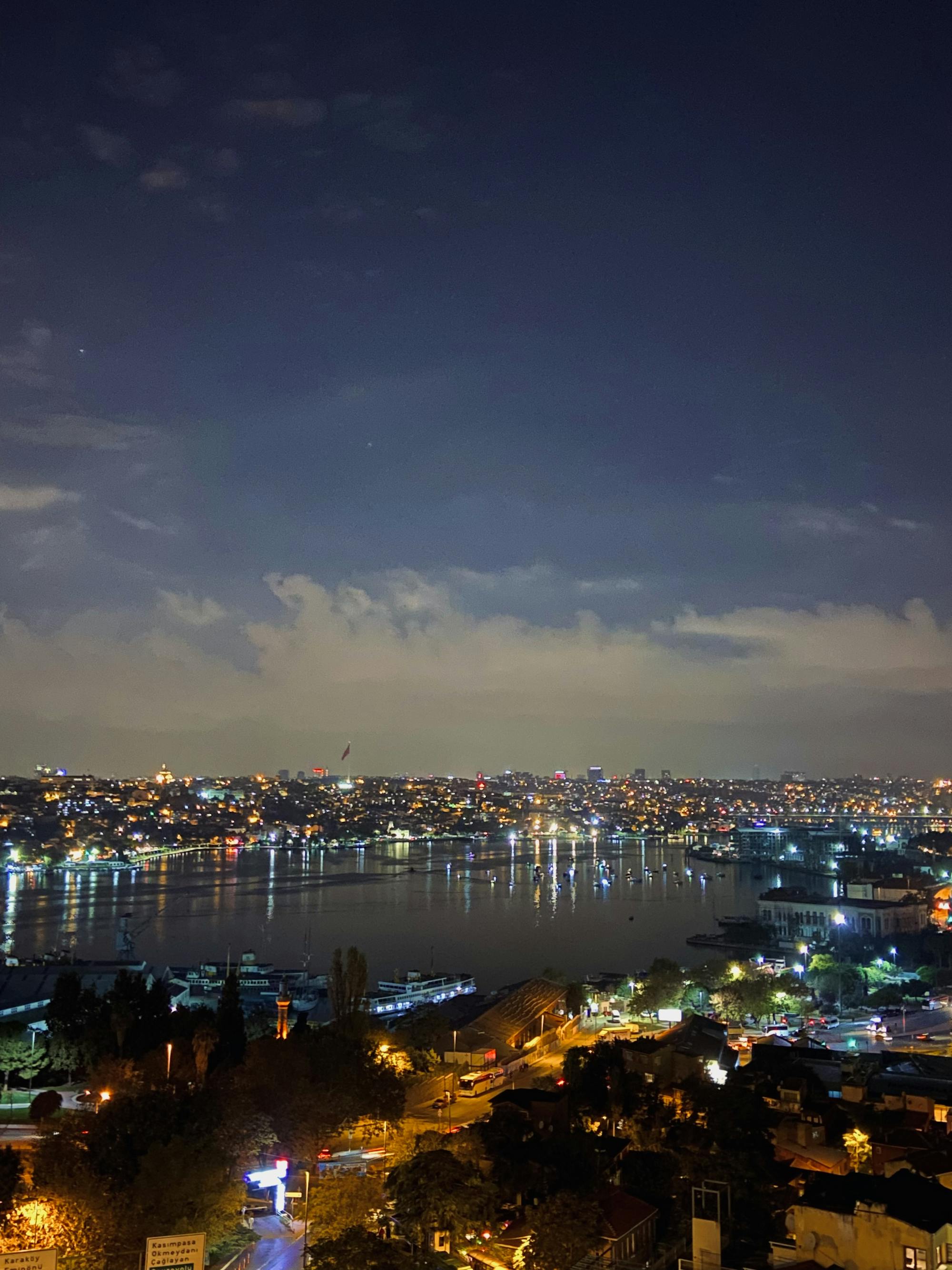der gigantische Ausblick auf Istanbul, den Bosporus und die vielen Lichter, die in der Nacht erleuchten. 