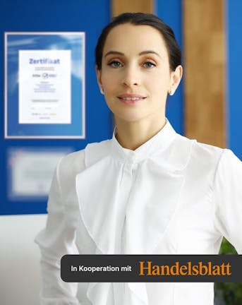 Handelsblatt Kooperation mit FMH Zertifikat im Hintergrund