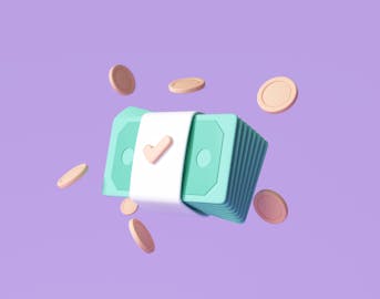 3D-Grafik von Geldnoten und Münzen