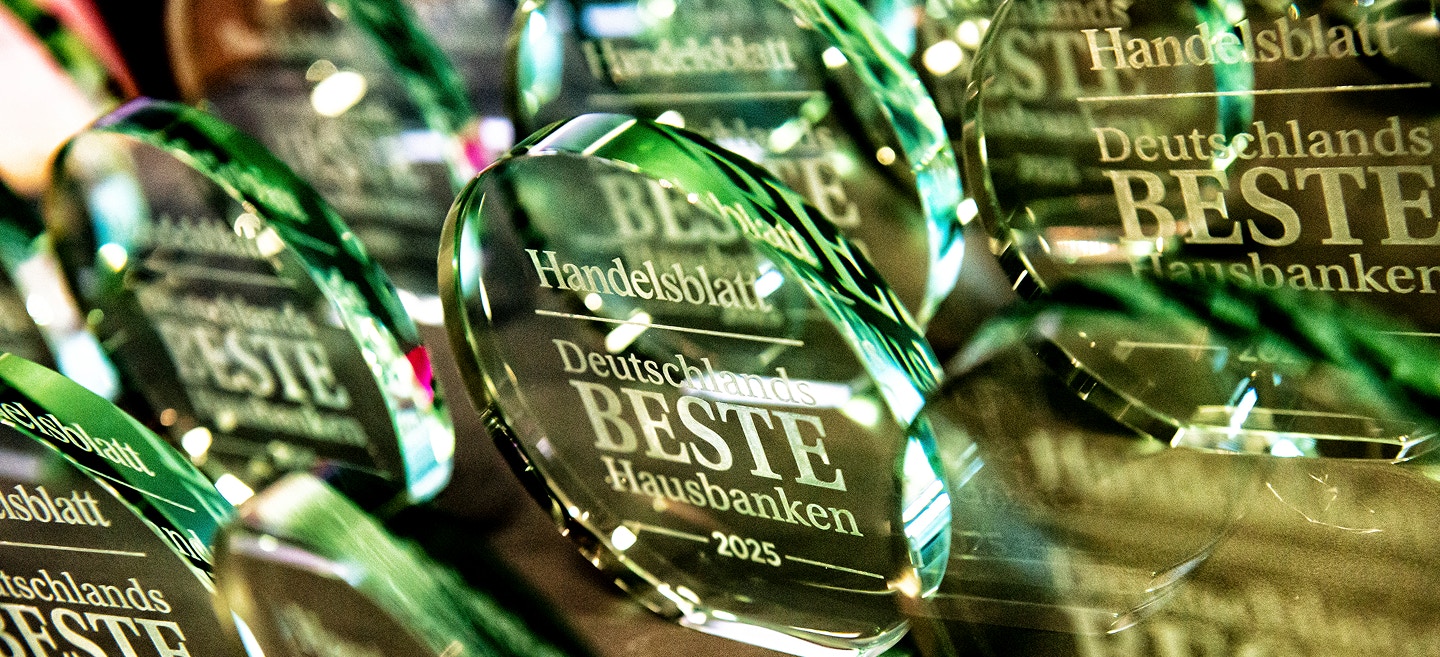 Hausbank Awards aus Glas mit Gravur