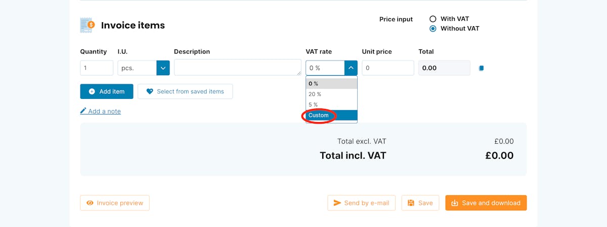 Custom VAT rate