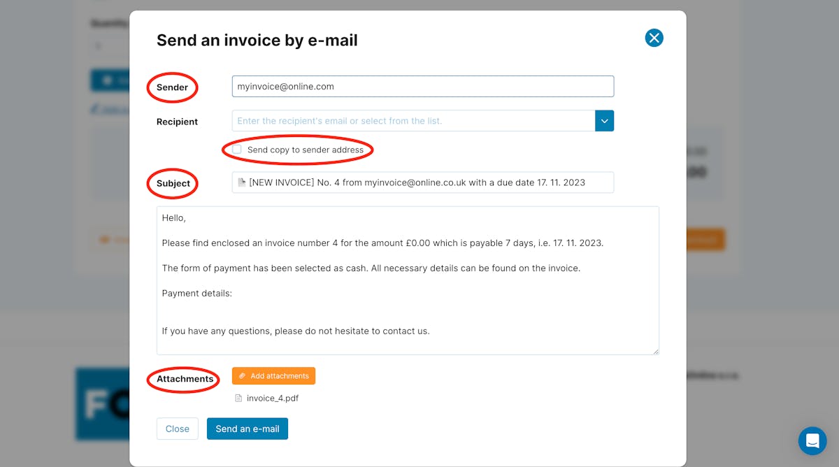 Sending an Invoice via Email