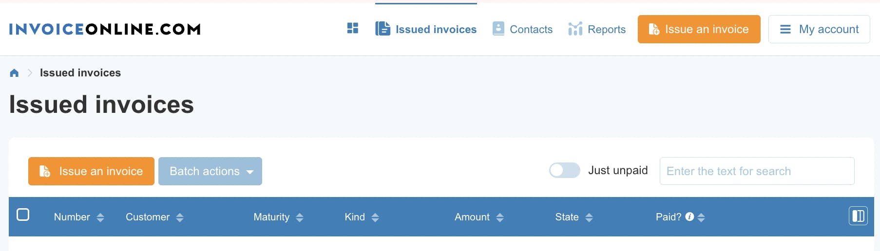 Sorting issued invoices. 