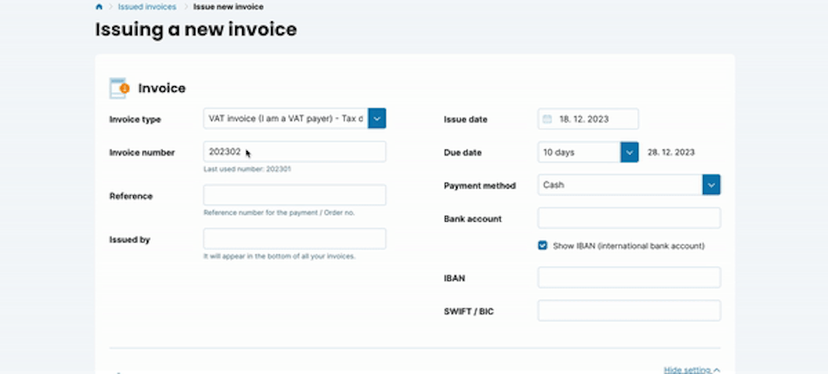 The format for numbering invoices
