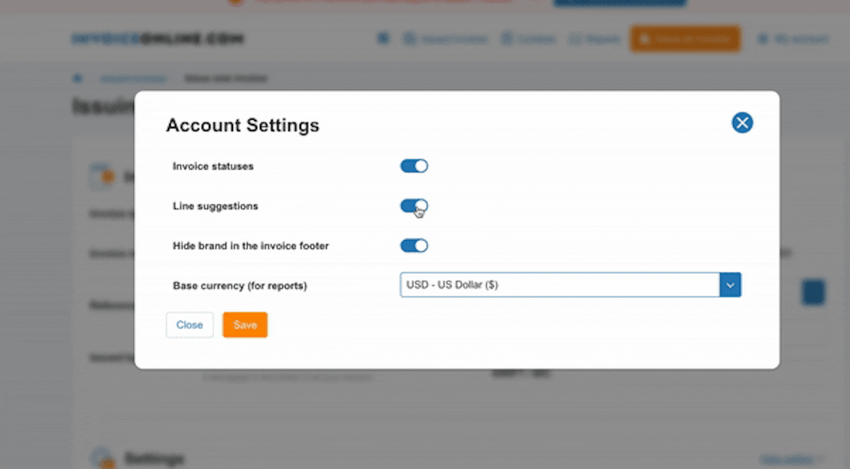 Instruction for setting the status of invoices.