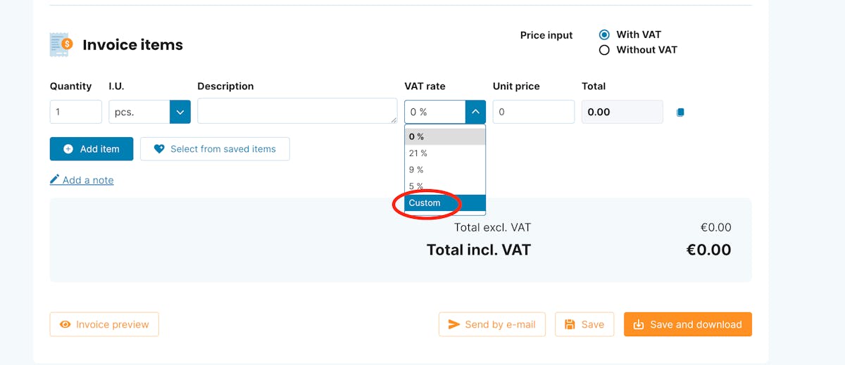 Custom VAT rate