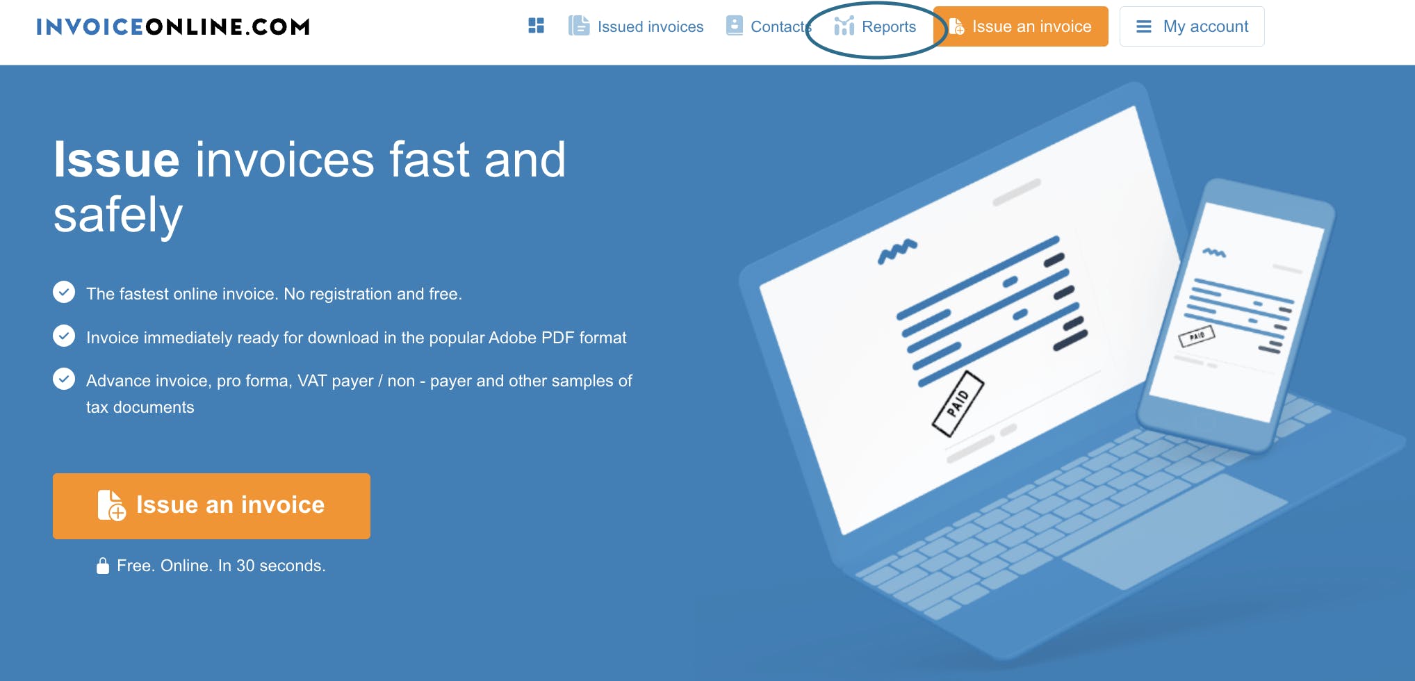 Where to find reports in InvoiceOnline.com.